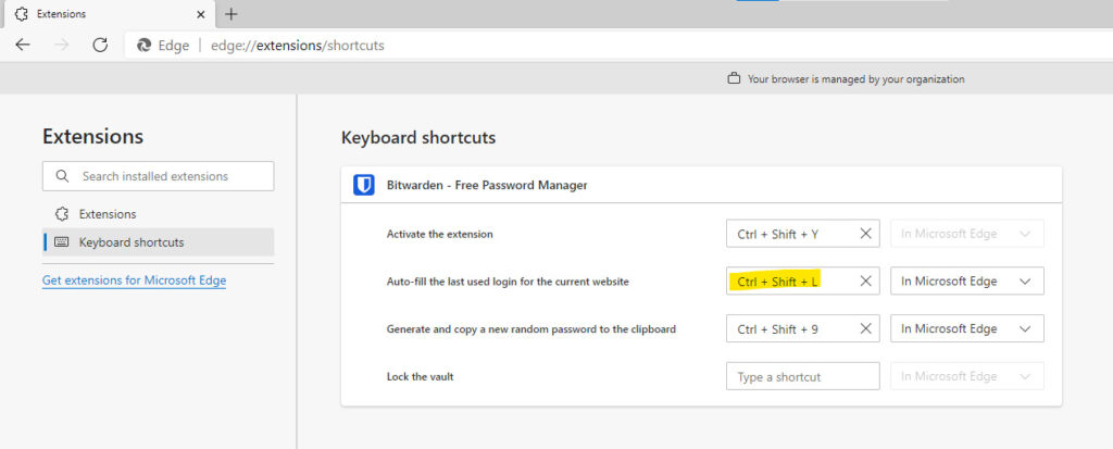 bitwarden keyboard shortcuts